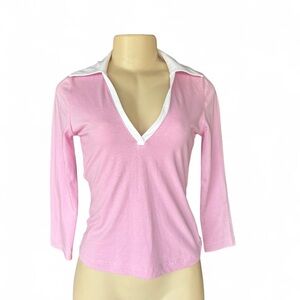 Guess Pink Long Sleeve V-Neck Top